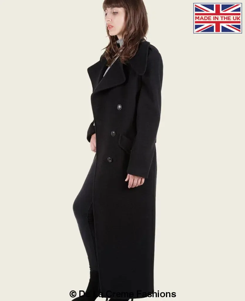 MARQUETTA - Womens Double Breasted Wool & Cashmere Blend Long Coat