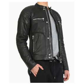 Men Black Elegant Fashion Leather Jacket