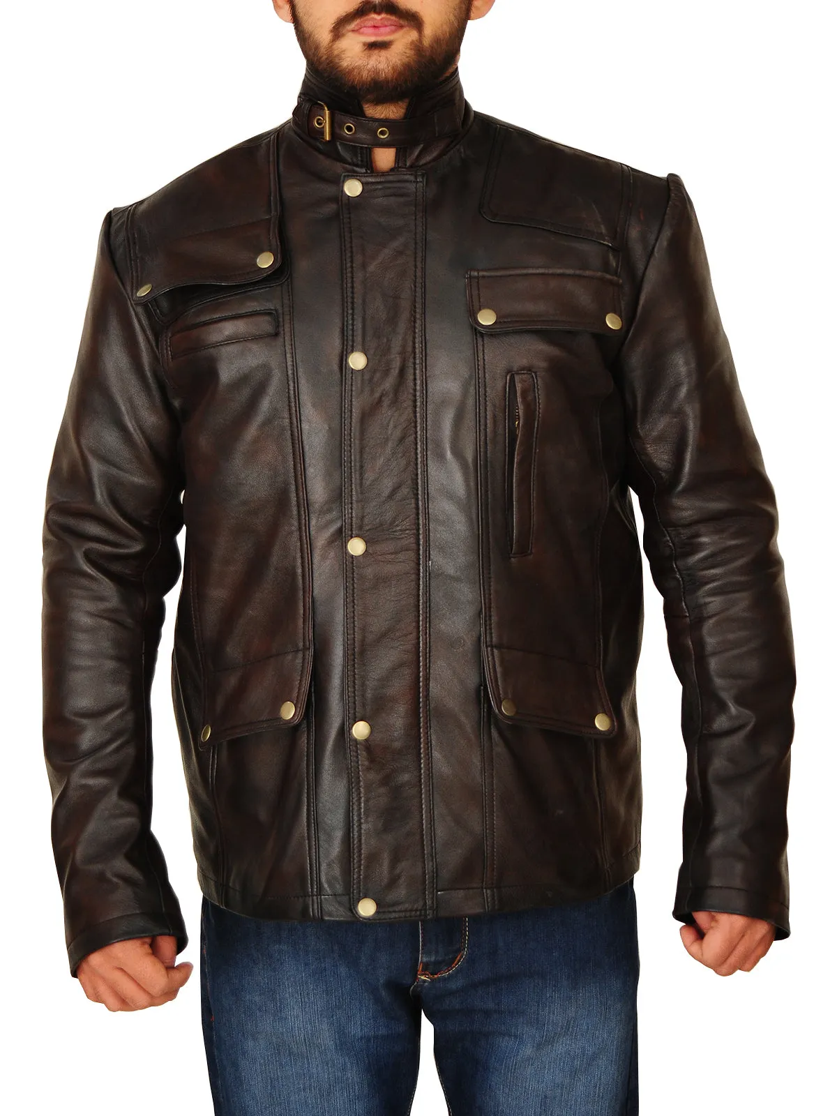 Men Dark Brown Leather Jacket