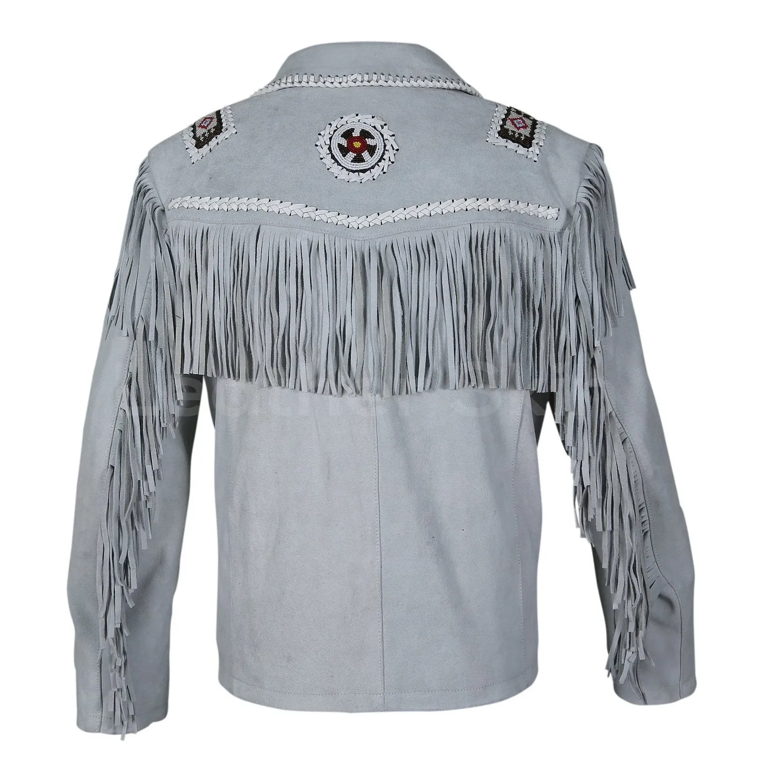 Men White Western Style Fringes Cowboy Suede Leather Jacket