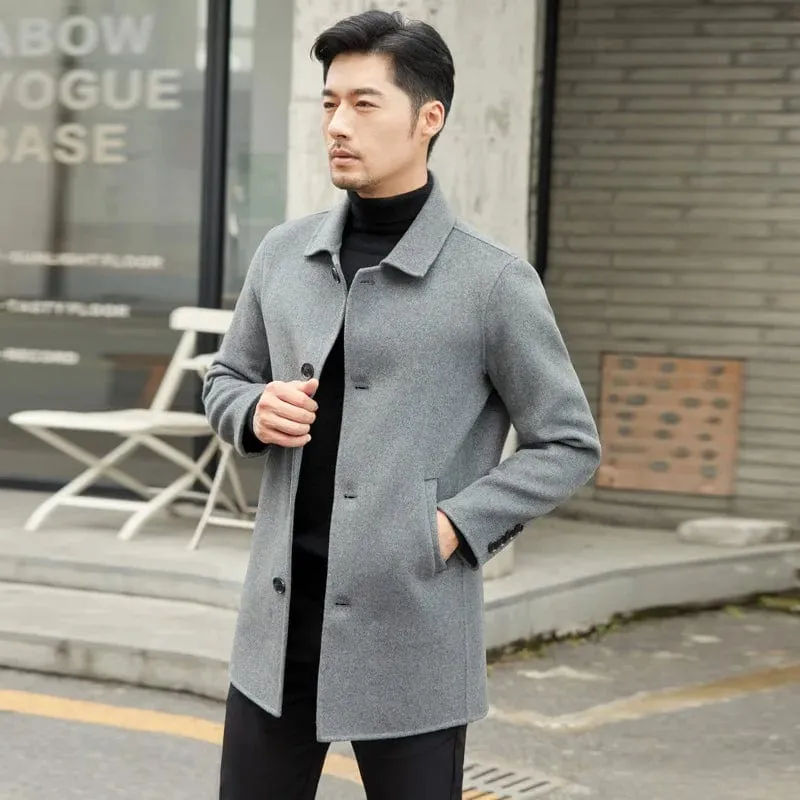 Men's 100% Cashmere Wool Coat – Double-Sided Pure Woolen Overcoat for Luxury & Warmth