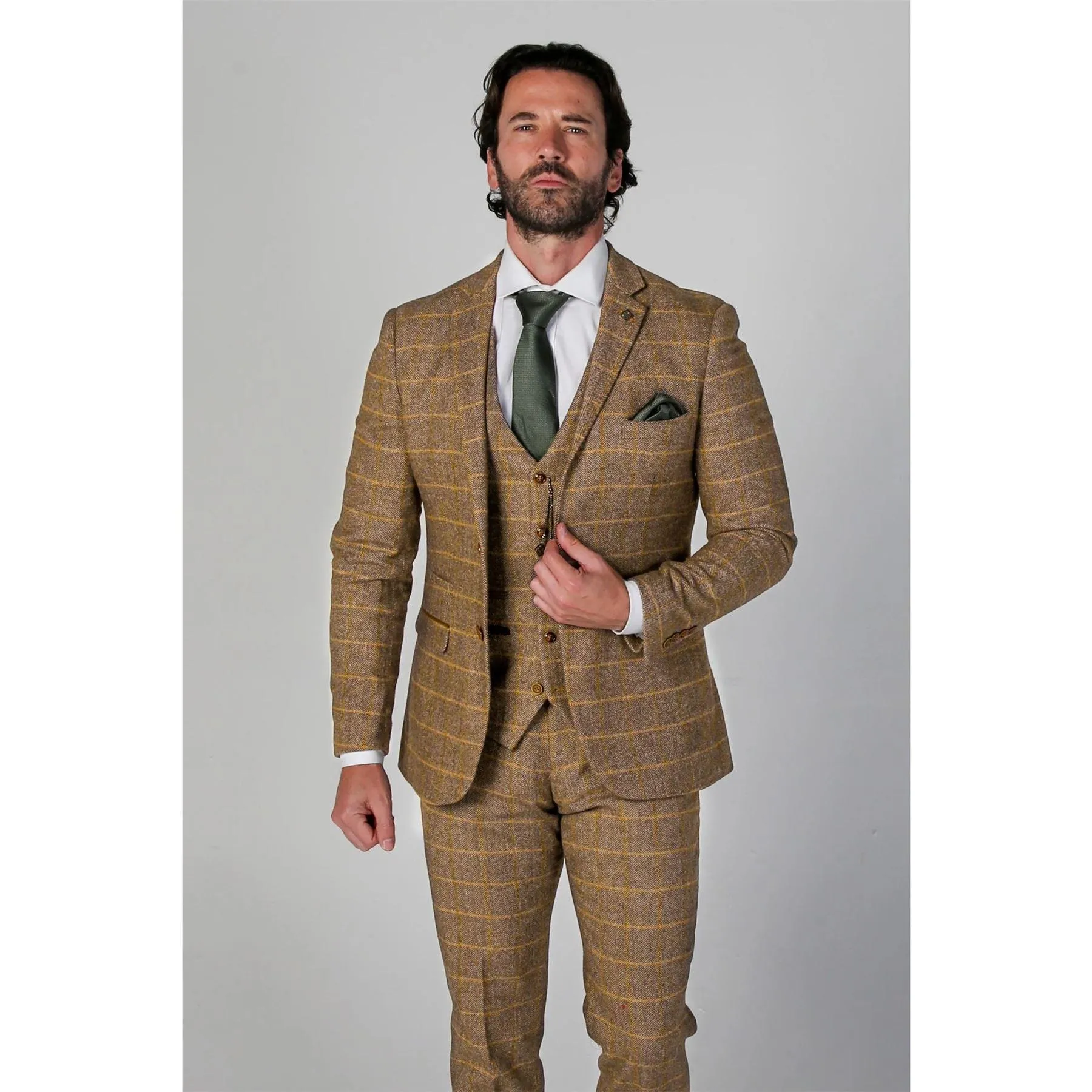 Men's Brown Blazer Tweed Herringbone Wool Blend Sport Coat