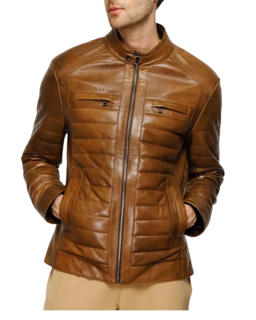 Mens Brown Quilted Leather Jacket