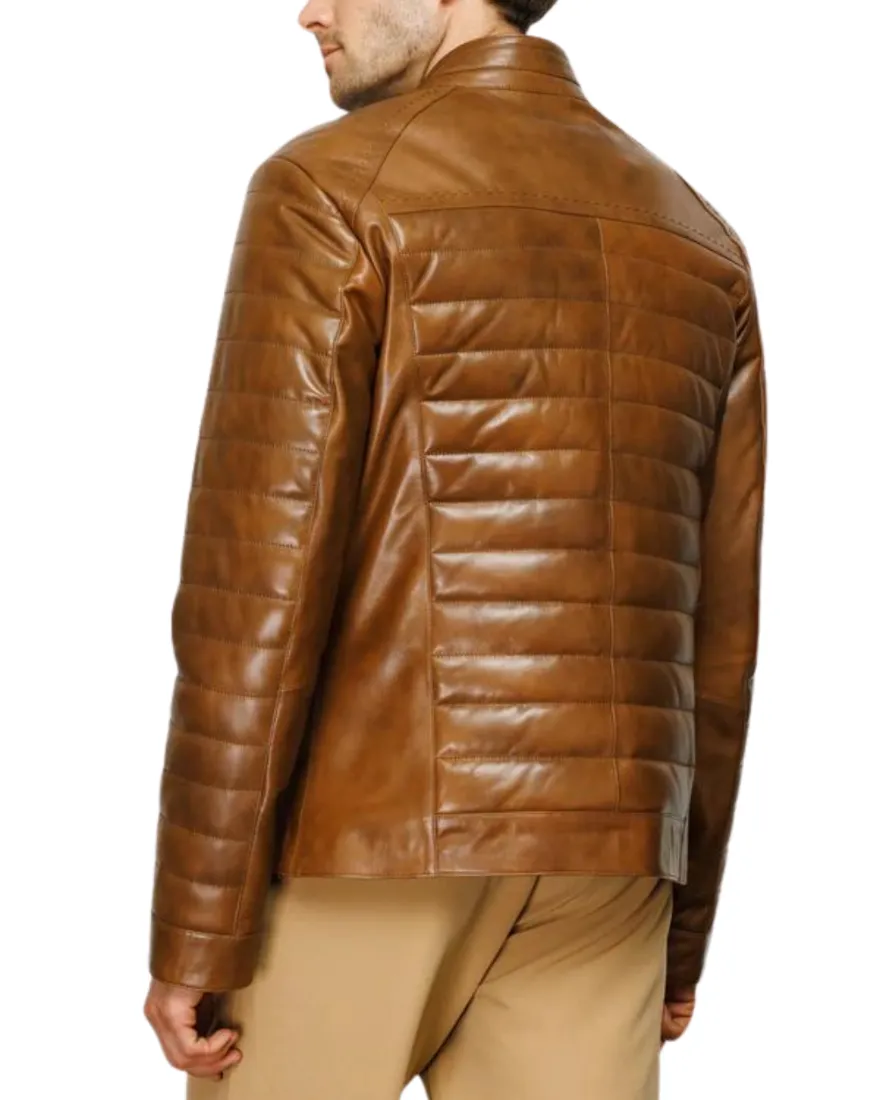 Mens Brown Quilted Leather Jacket