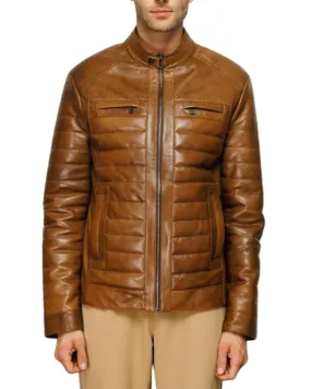 Mens Brown Quilted Leather Jacket