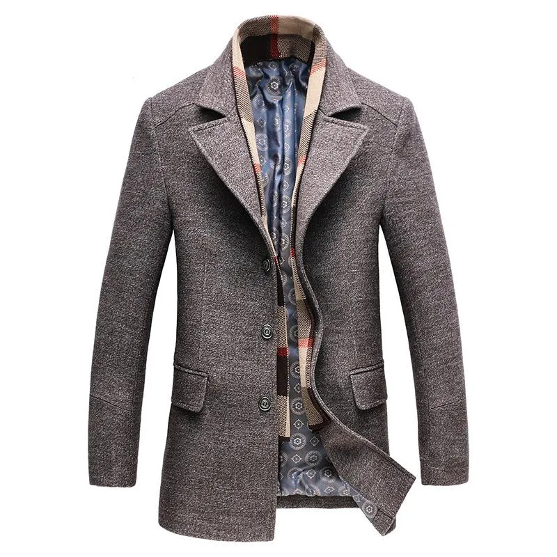 Men's Classic Thick Fitted Scarf Wool Jacket