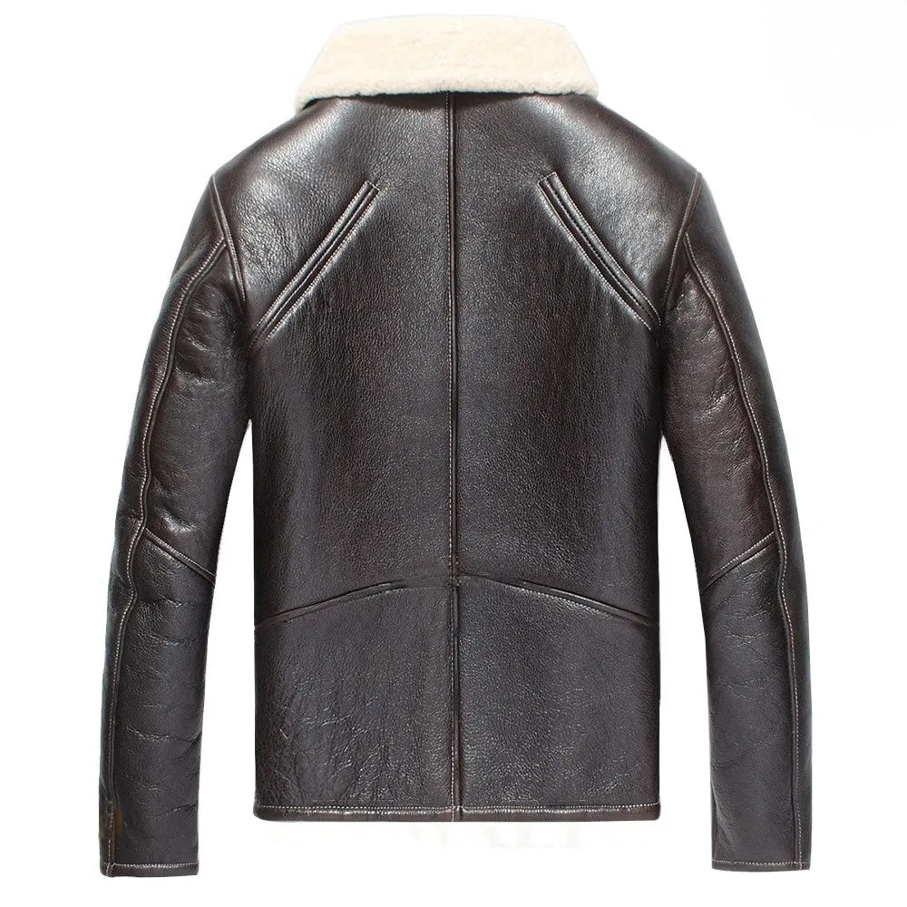 Men's Dark Brown Shearling Leather Aviator Jacket