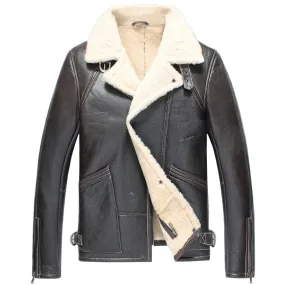 Men's Dark Brown Shearling Leather Aviator Jacket