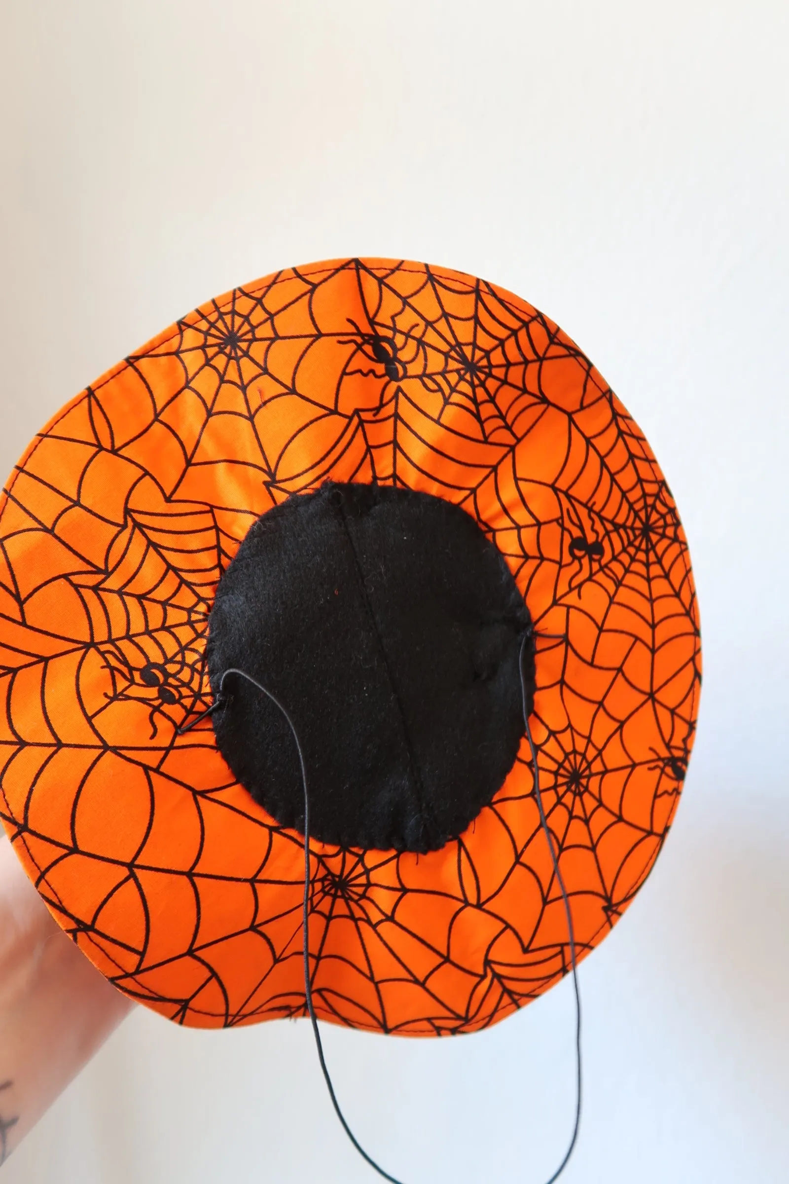 Mini Witch Hat Fascinator (bright orange spiderweb)