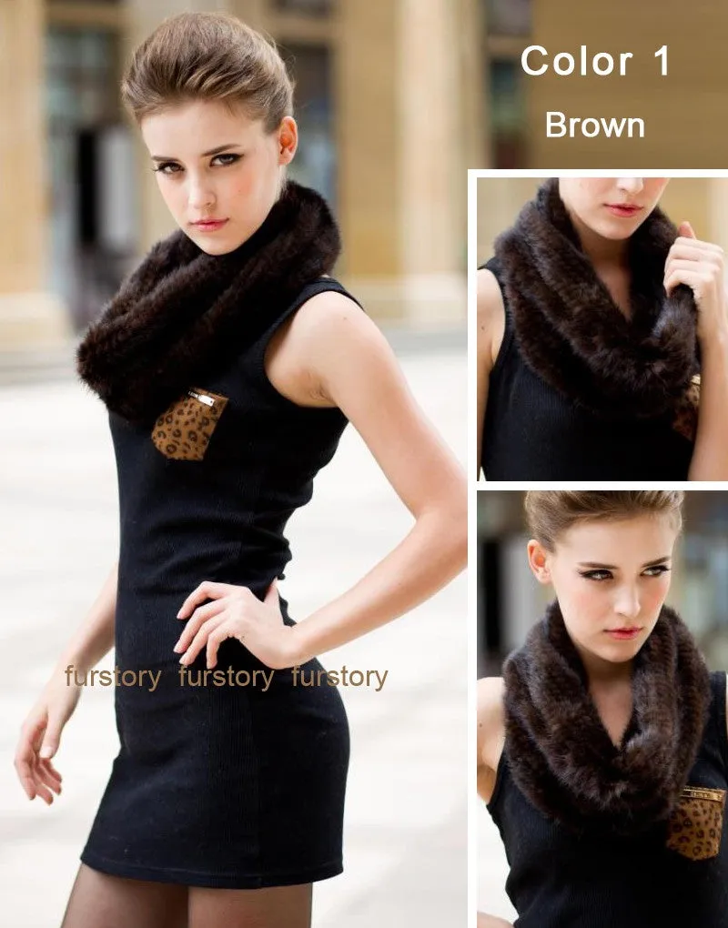 Natural Mink Fur Scarf Wrap Cape Shawl Neck Knitted Mink Scarves Women 050302