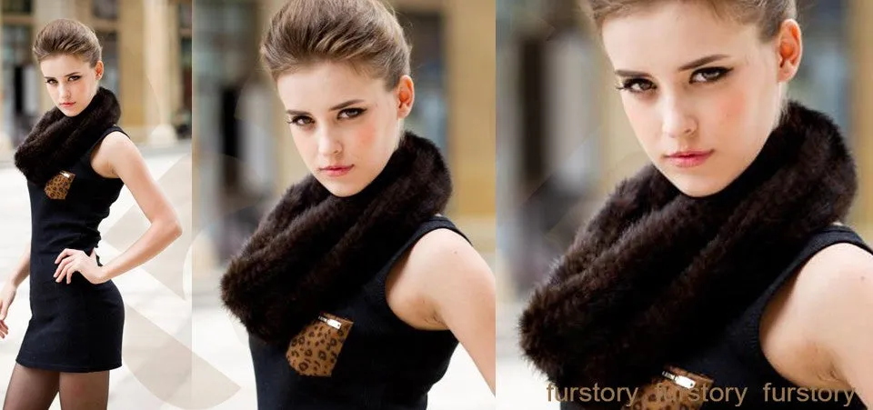 Natural Mink Fur Scarf Wrap Cape Shawl Neck Knitted Mink Scarves Women 050302