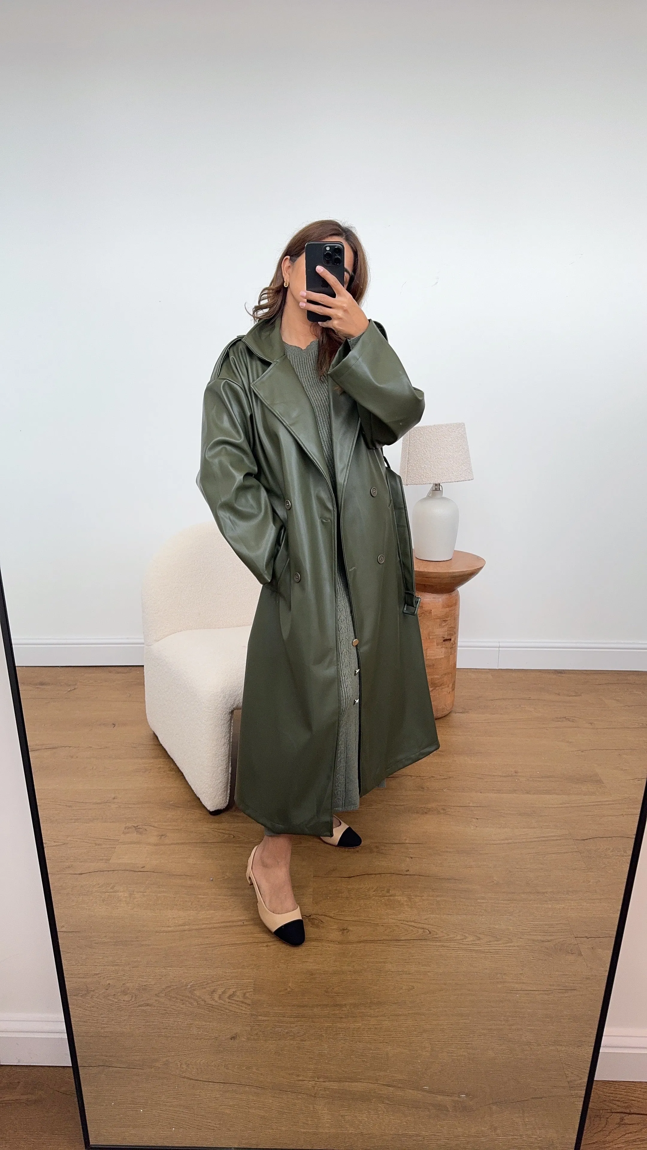 Nila faux trench coat olive