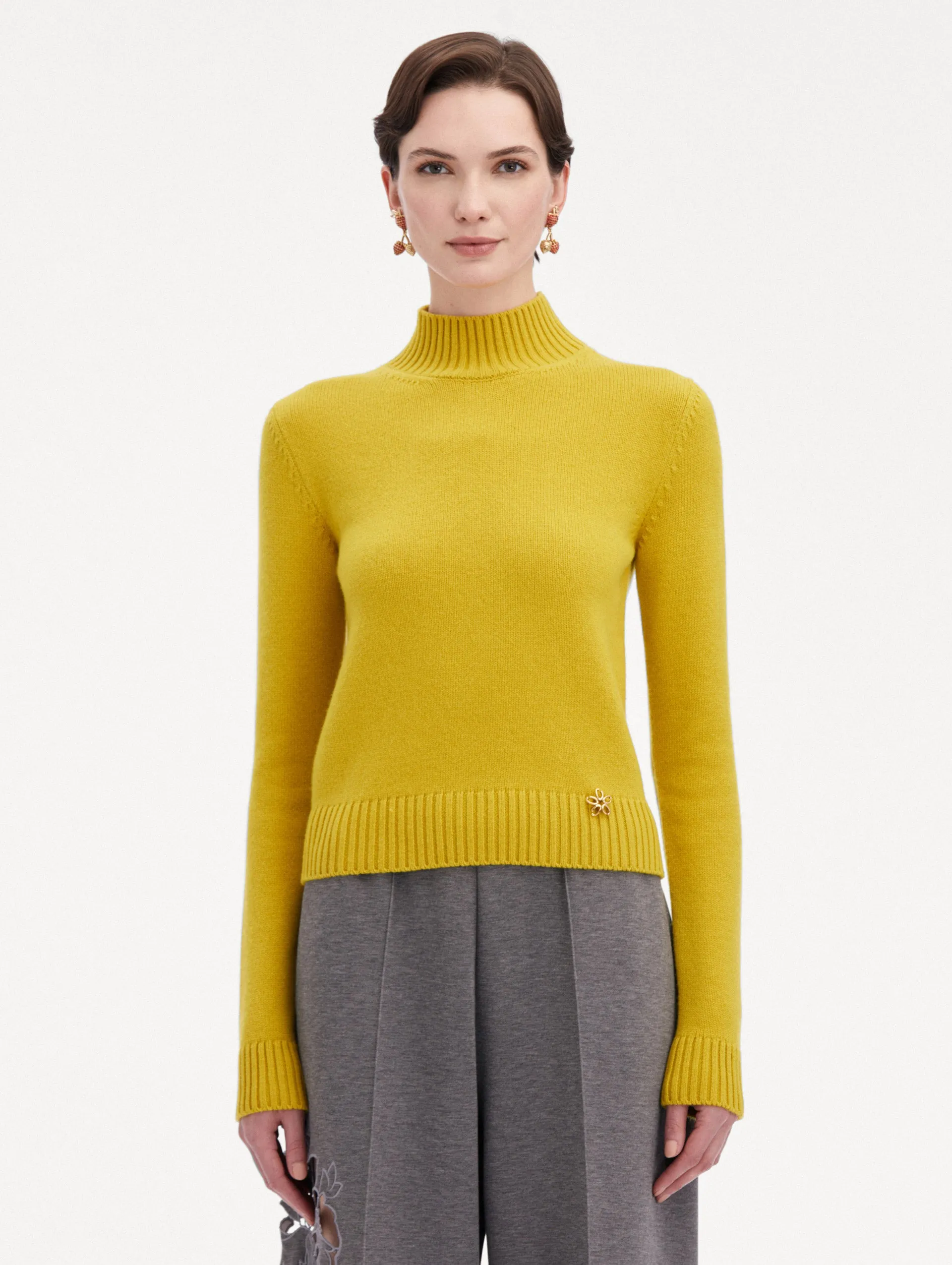 O Flower Mock Neck Cashmere Pullover