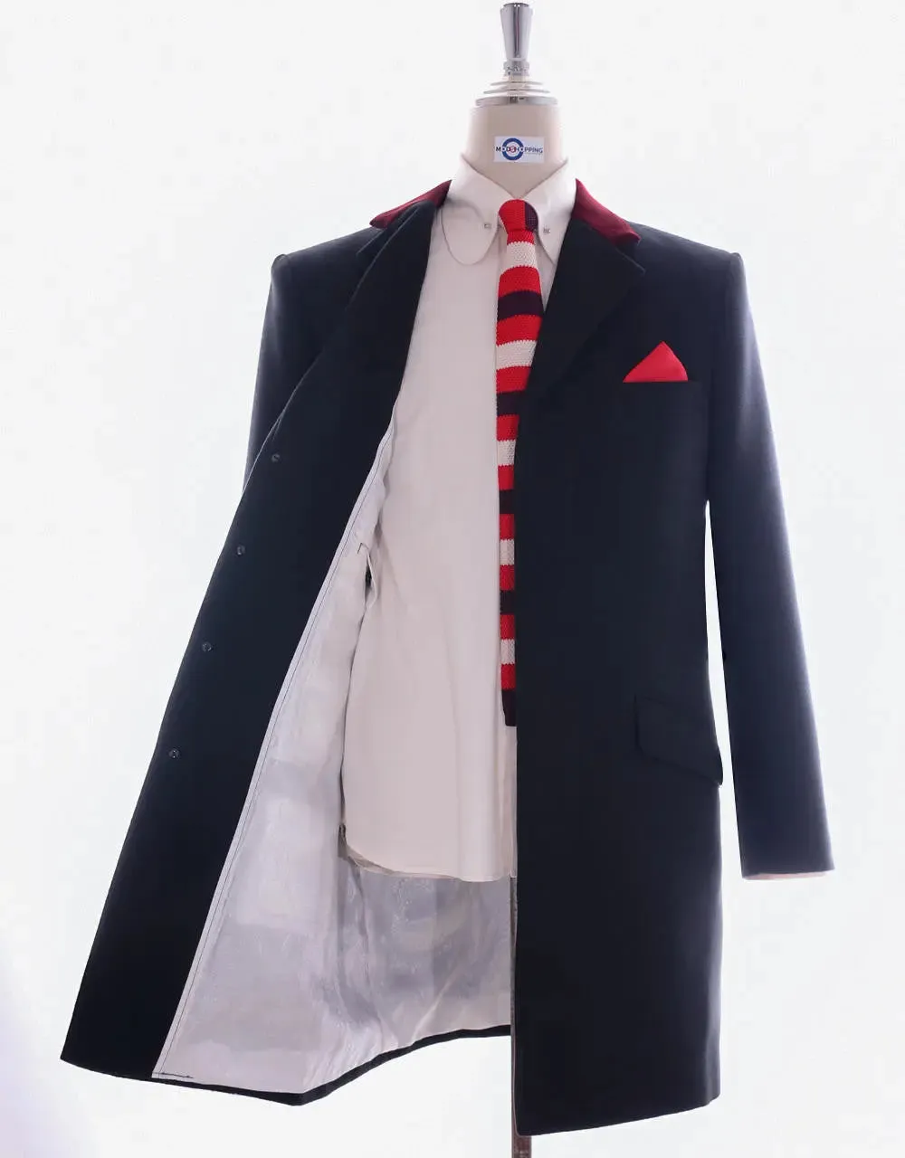 overcoat | retro mod style navy blue long wool coat for men