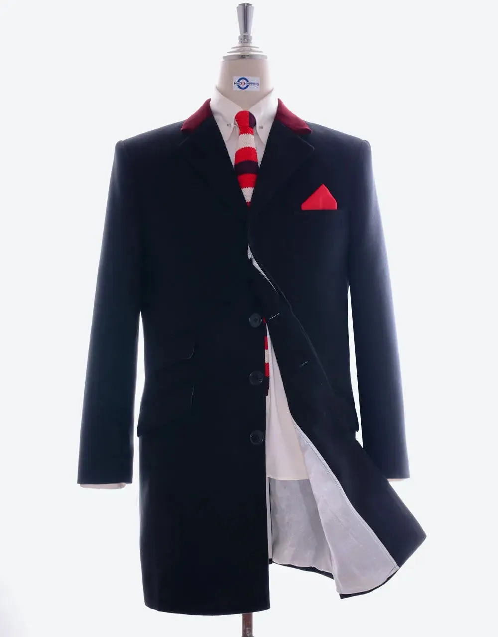 overcoat | retro mod style navy blue long wool coat for men