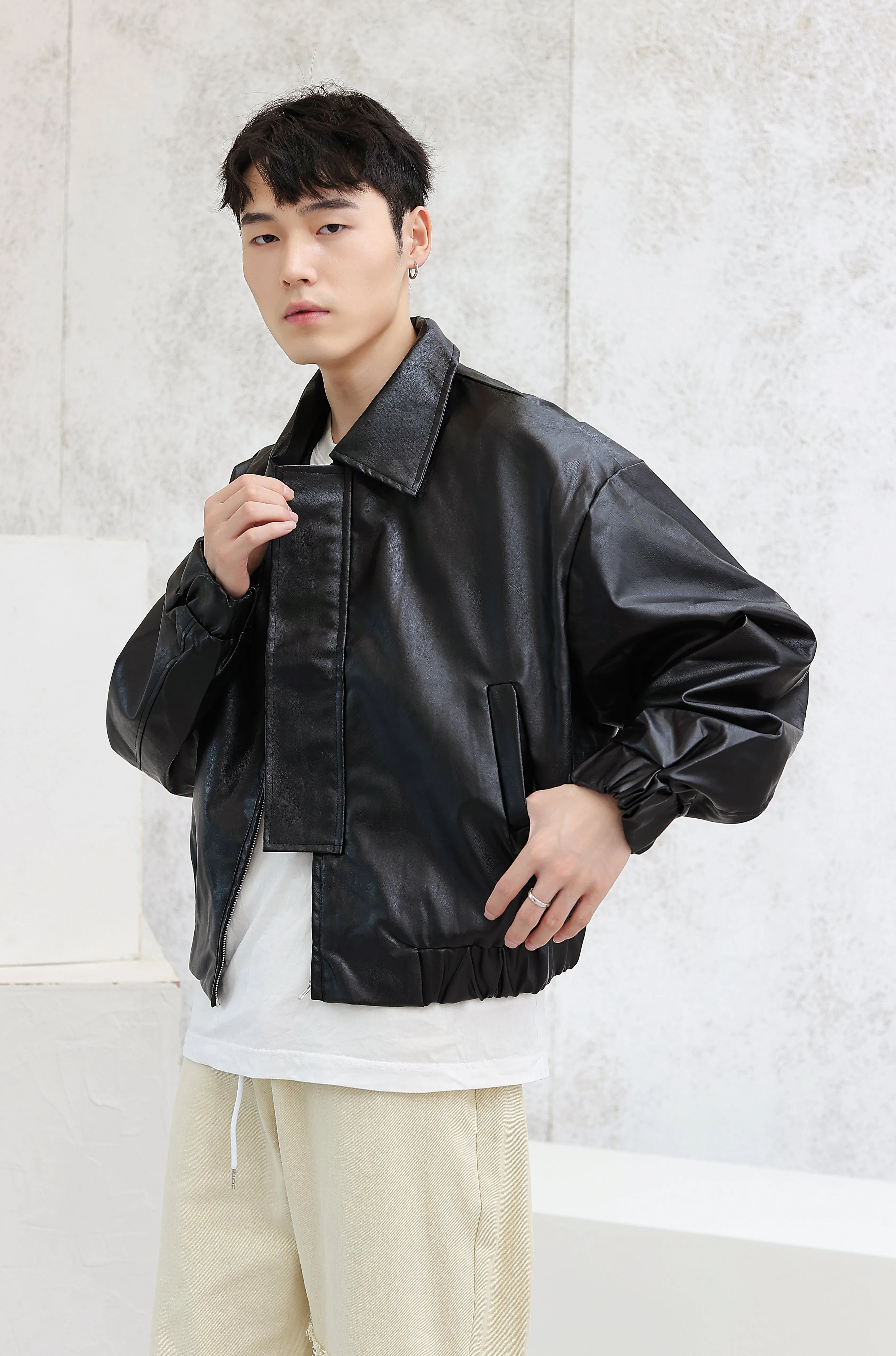 Oversized Faux Leather Flight Bomber Jacket