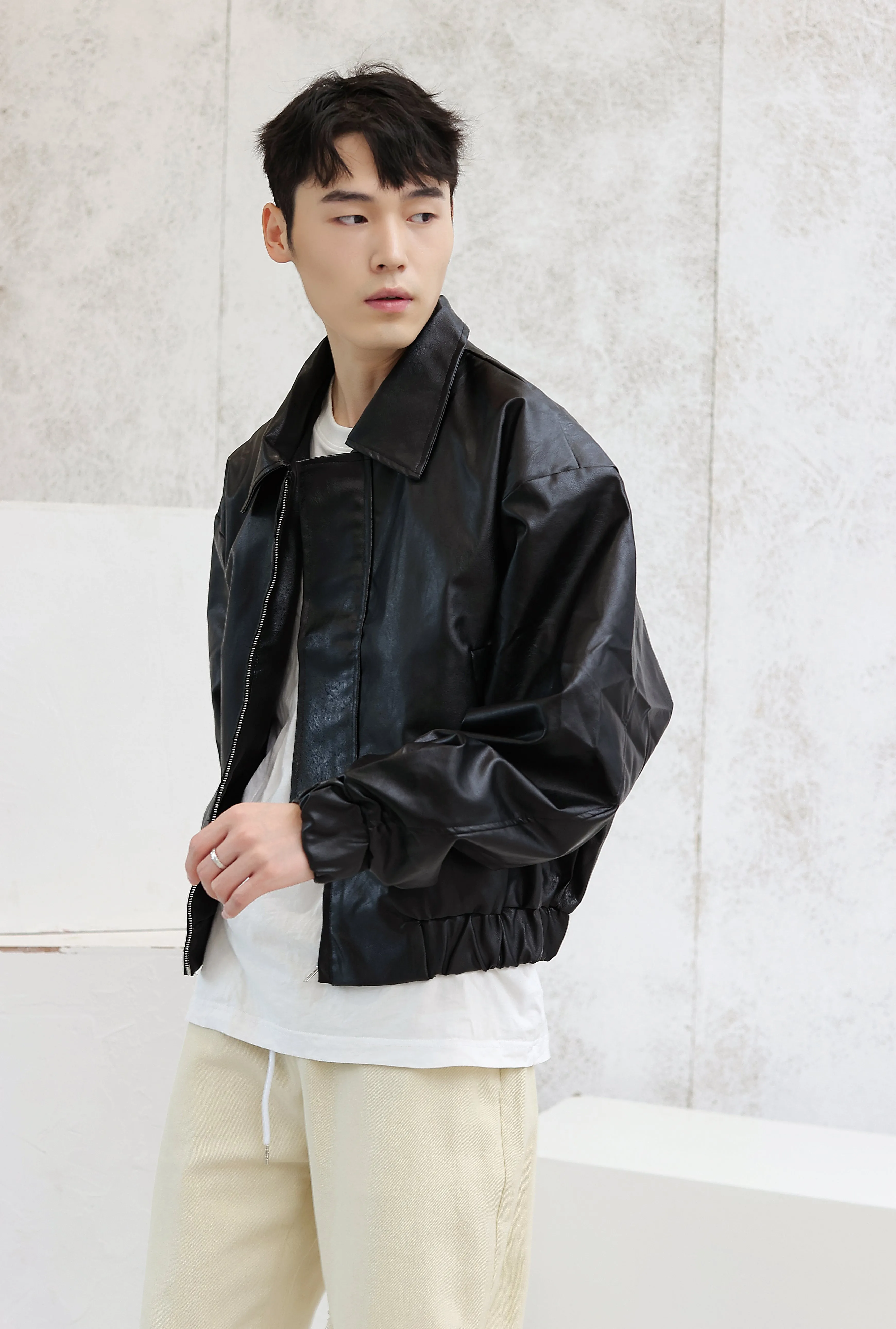 Oversized Faux Leather Flight Bomber Jacket