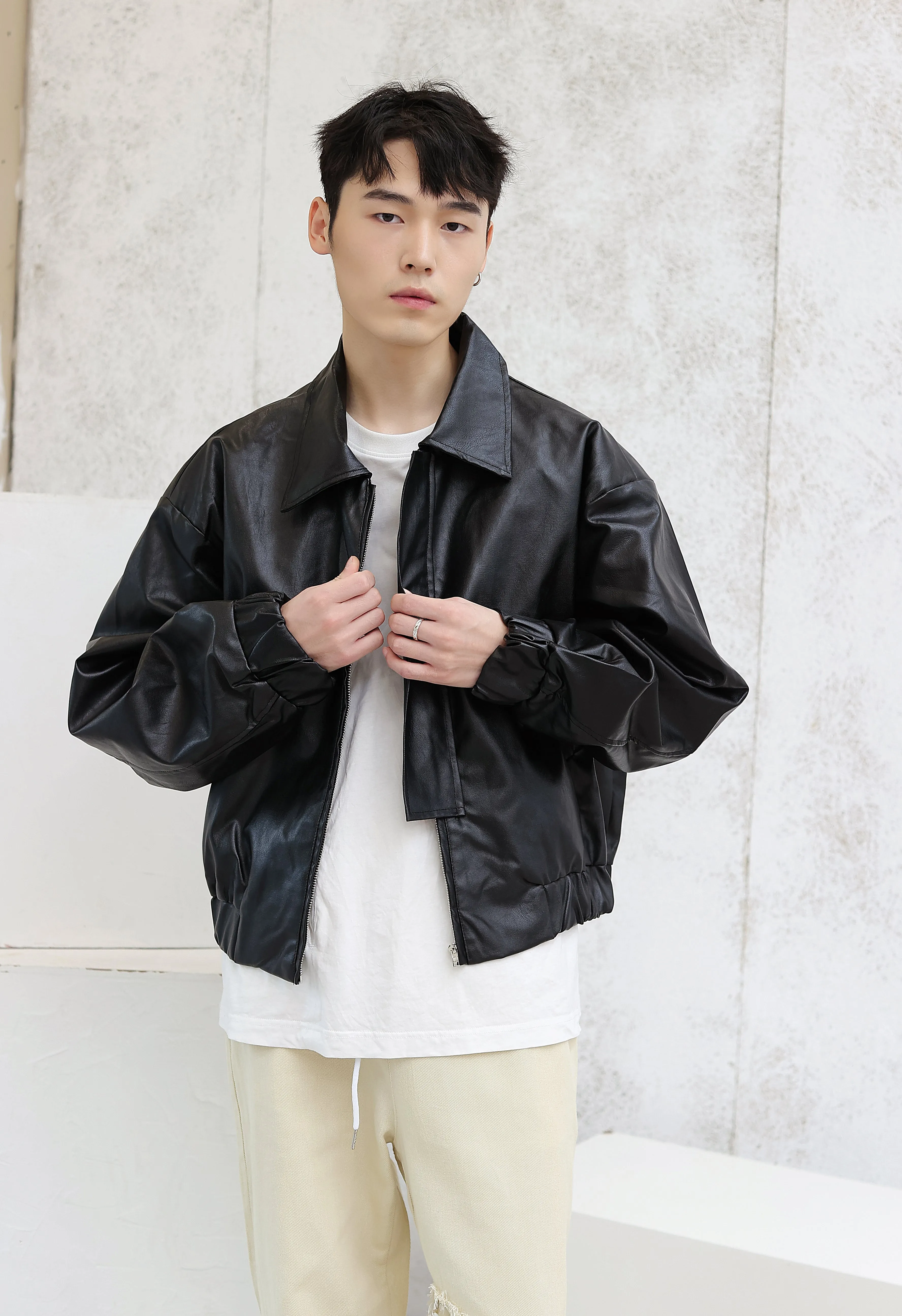 Oversized Faux Leather Flight Bomber Jacket