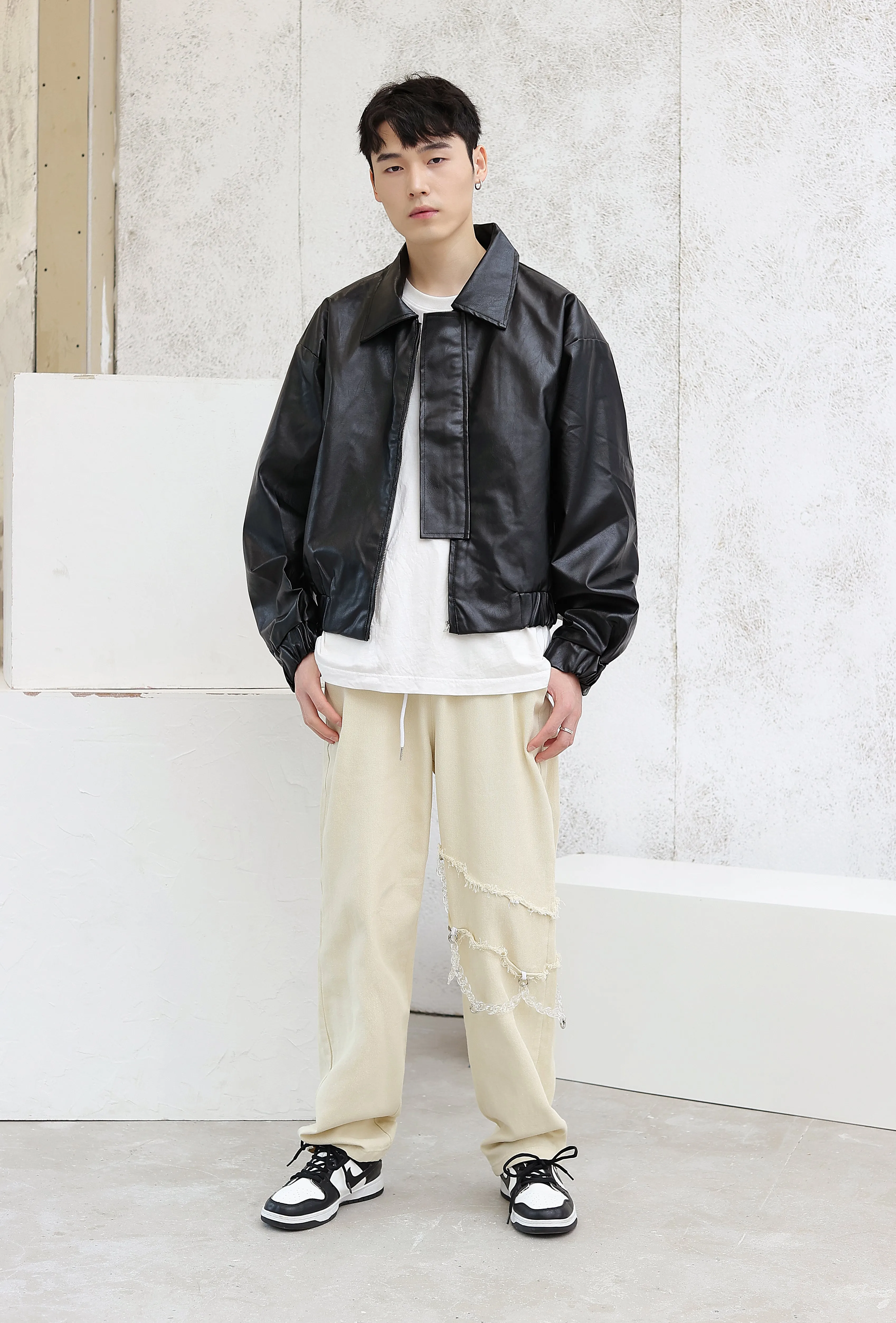 Oversized Faux Leather Flight Bomber Jacket