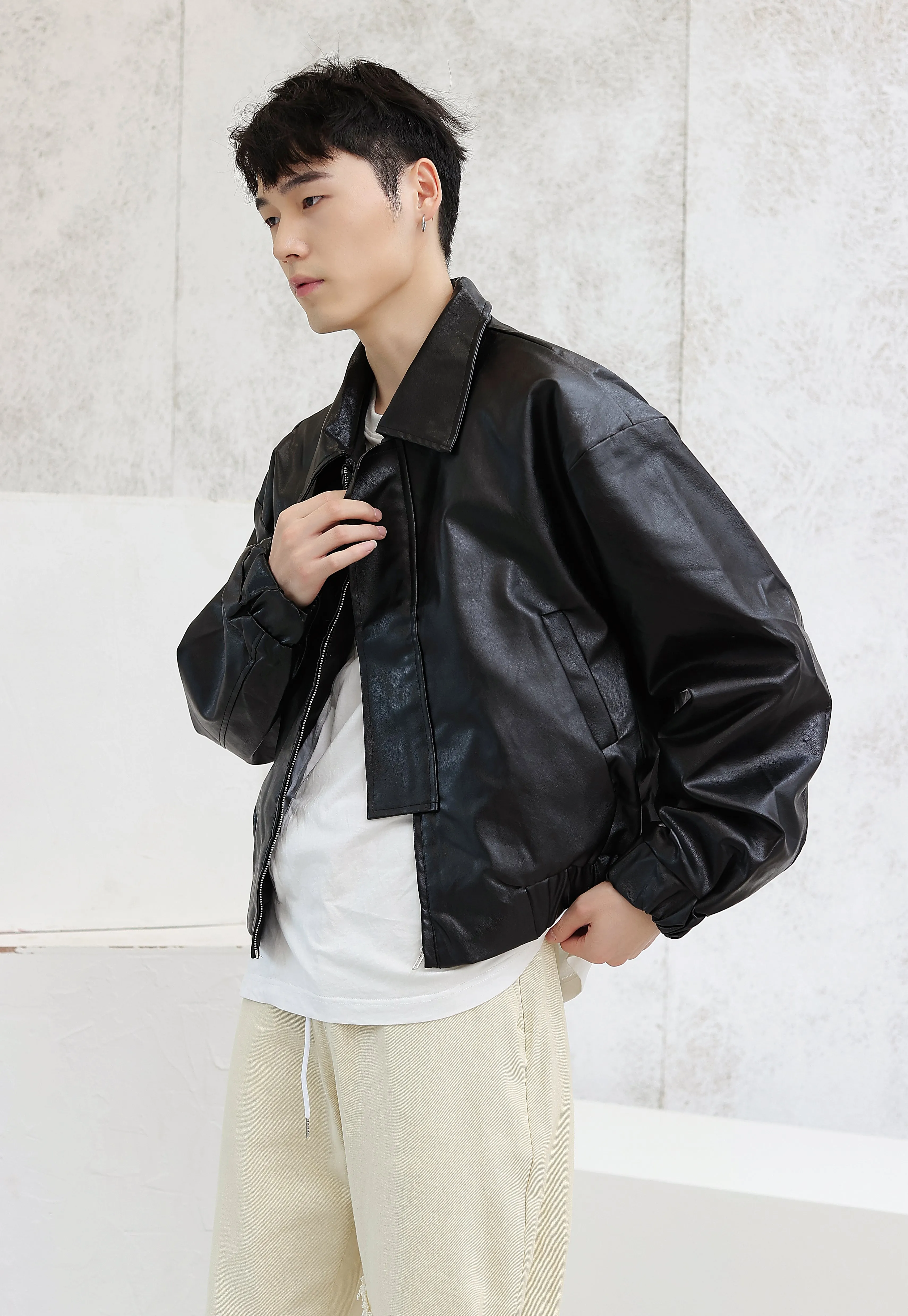 Oversized Faux Leather Flight Bomber Jacket