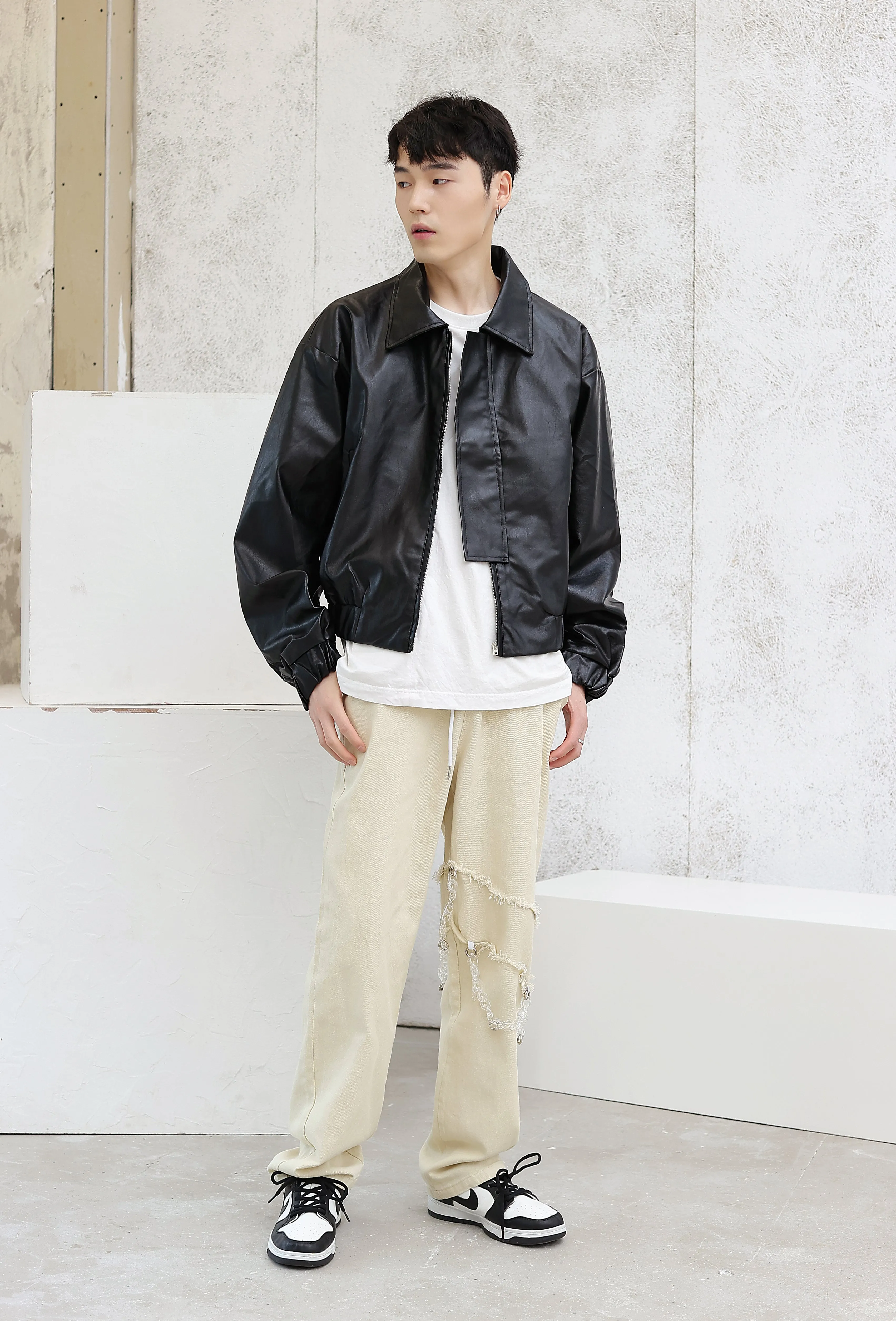 Oversized Faux Leather Flight Bomber Jacket