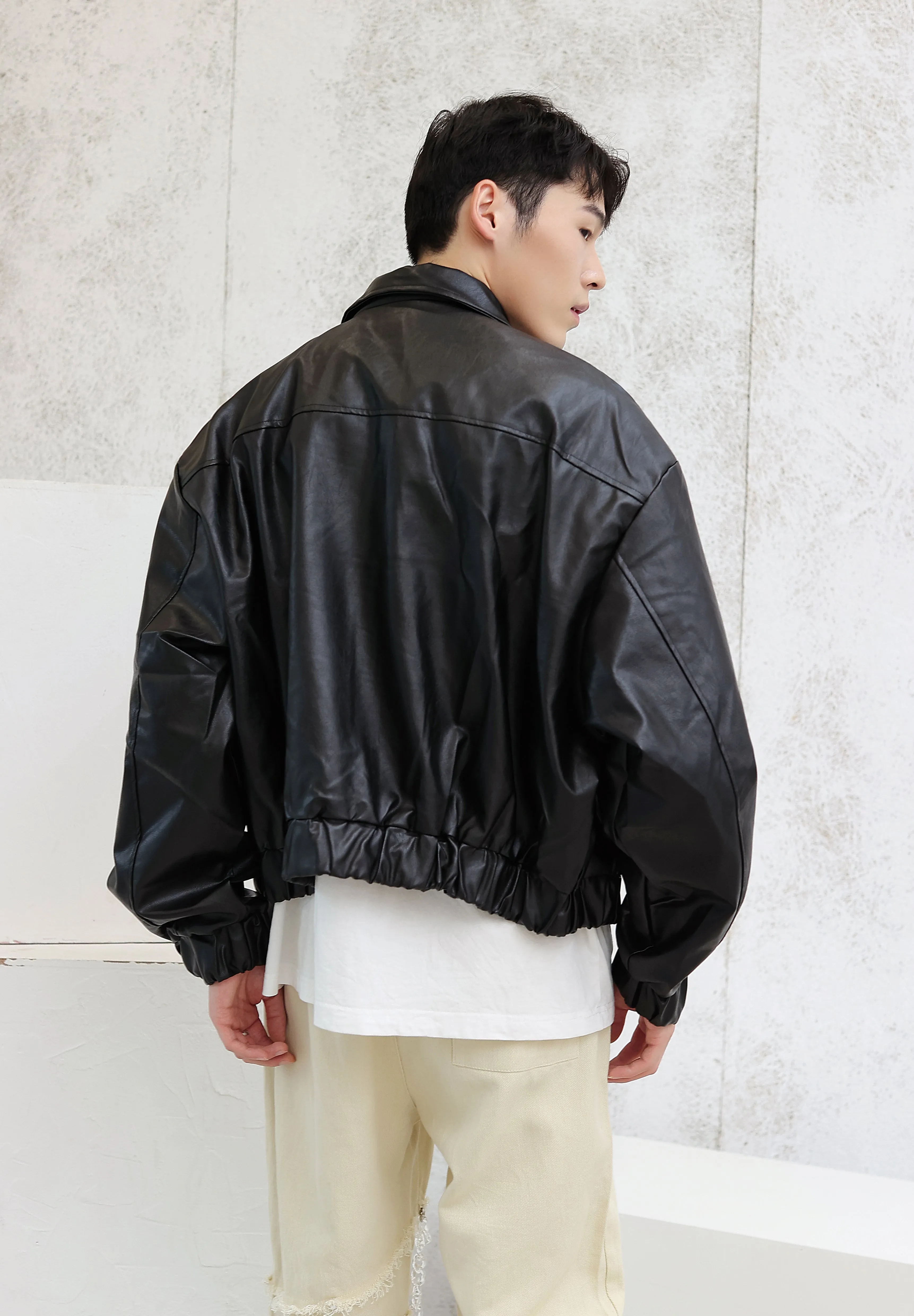 Oversized Faux Leather Flight Bomber Jacket