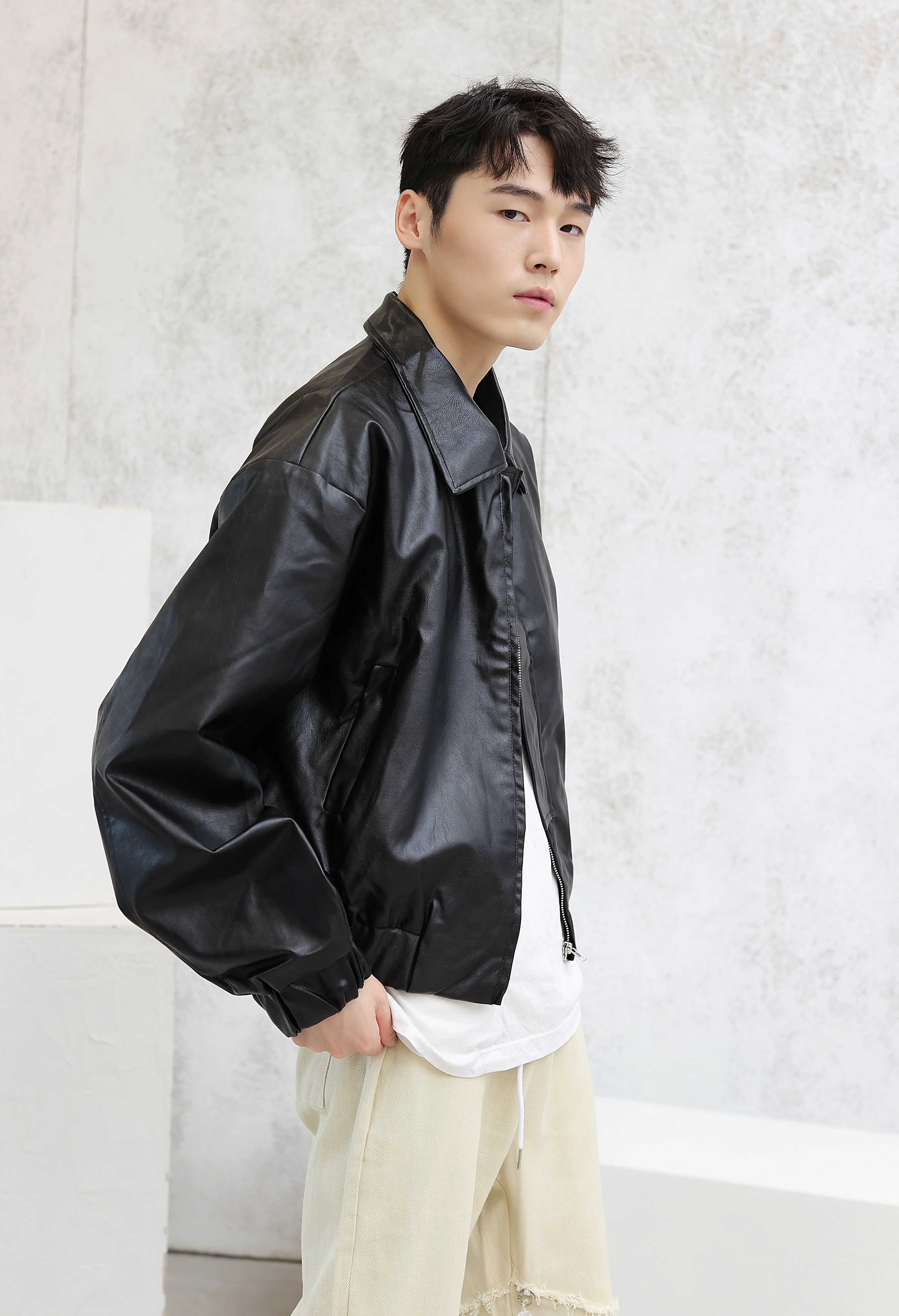 Oversized Faux Leather Flight Bomber Jacket