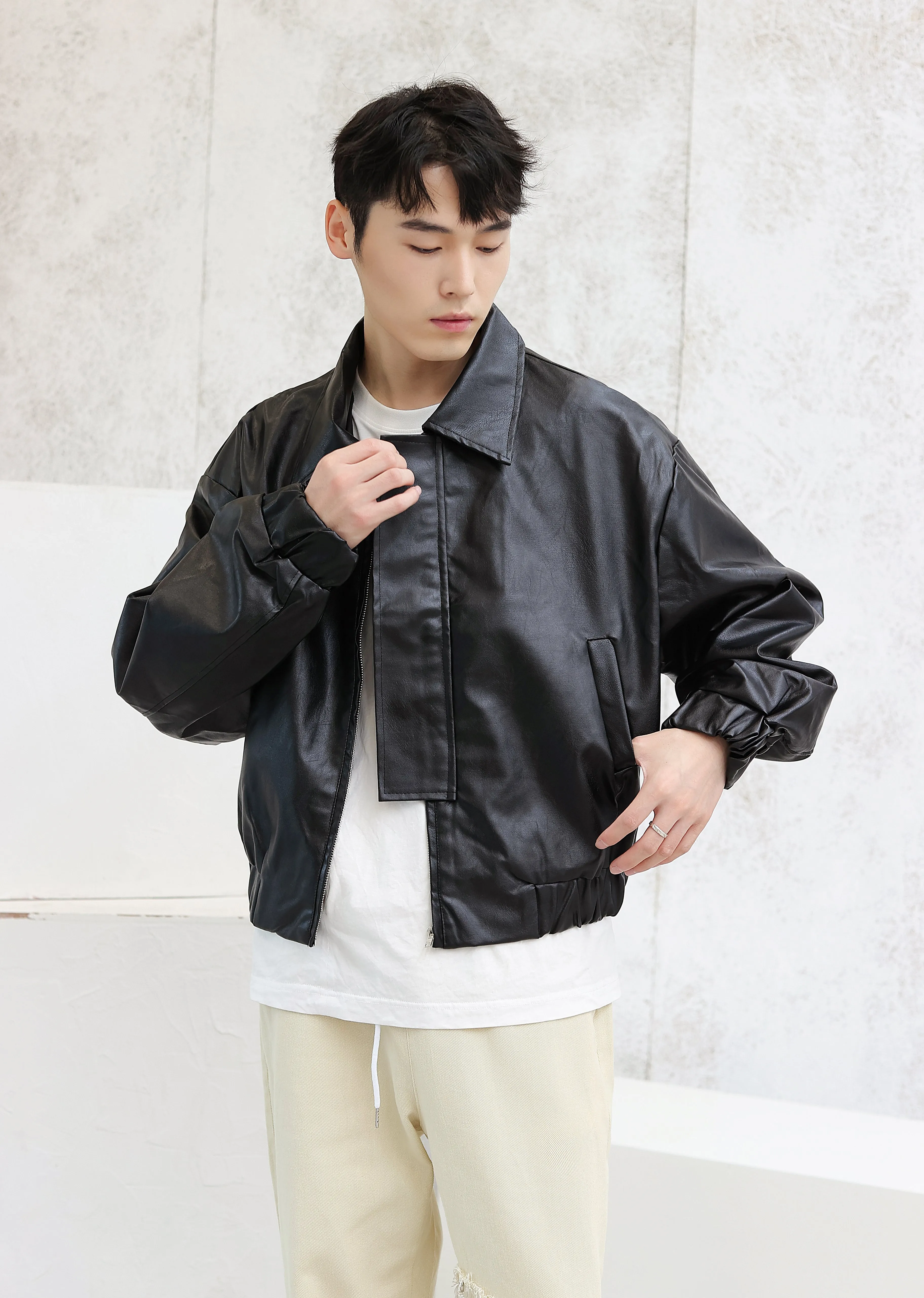 Oversized Faux Leather Flight Bomber Jacket