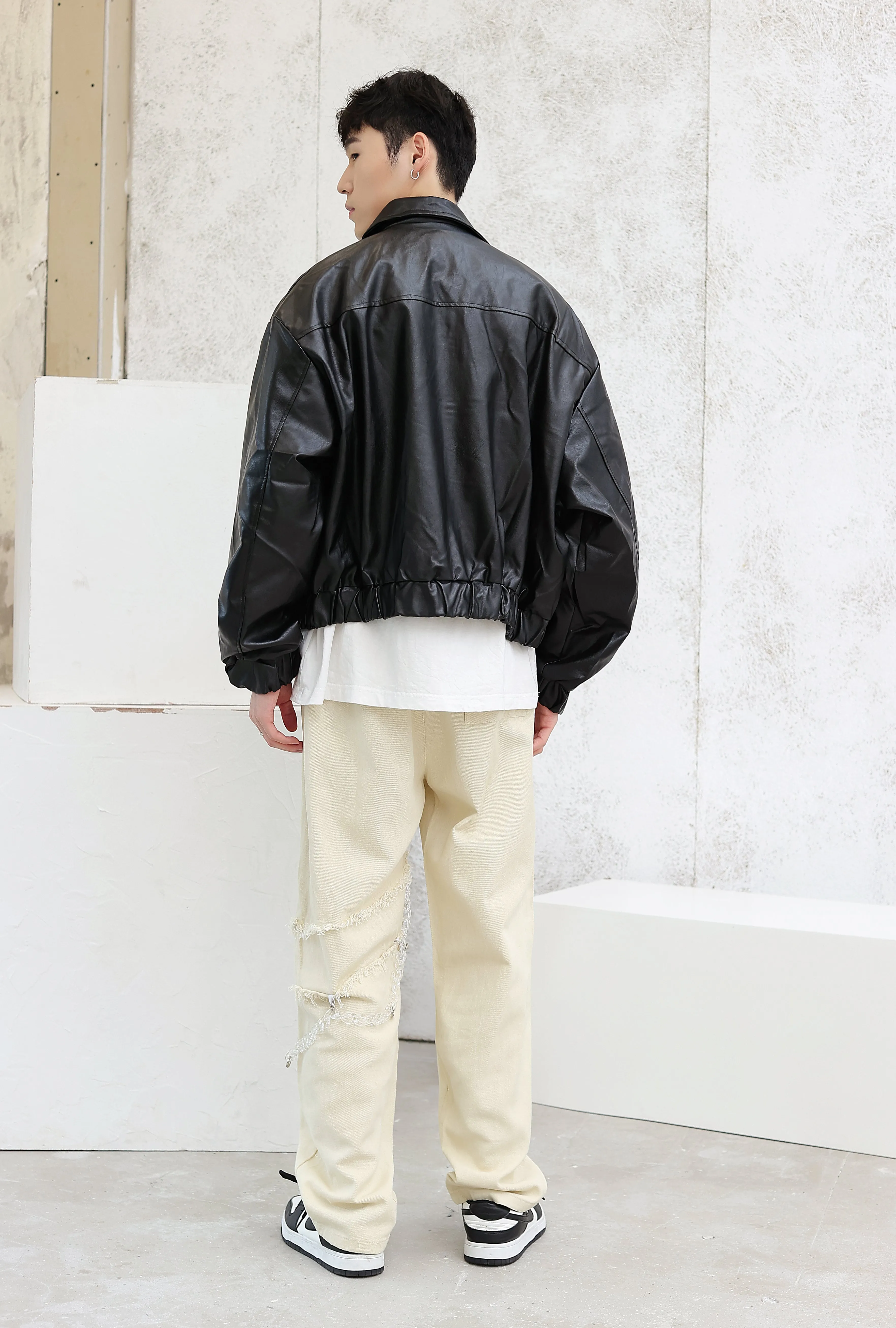 Oversized Faux Leather Flight Bomber Jacket