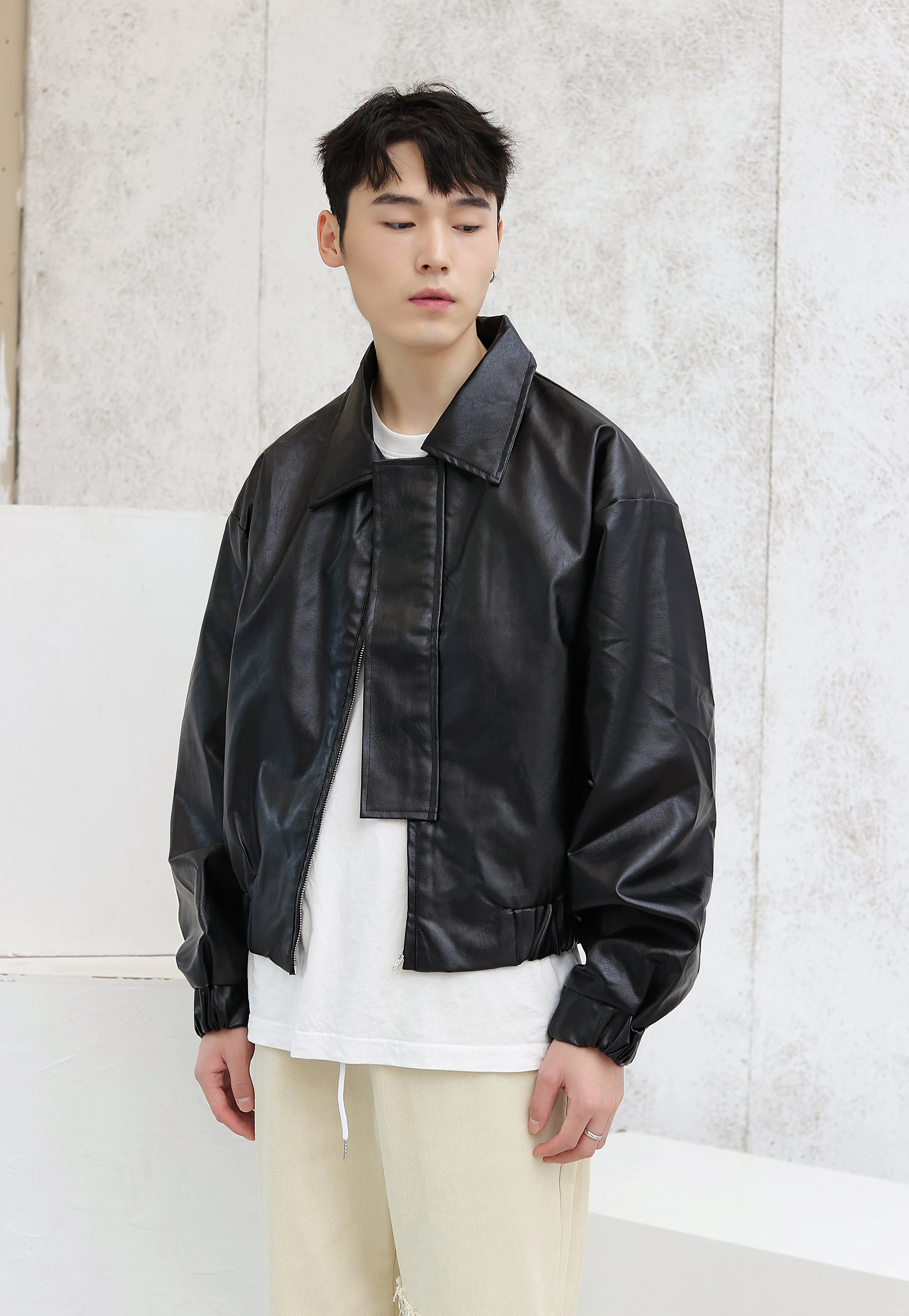 Oversized Faux Leather Flight Bomber Jacket