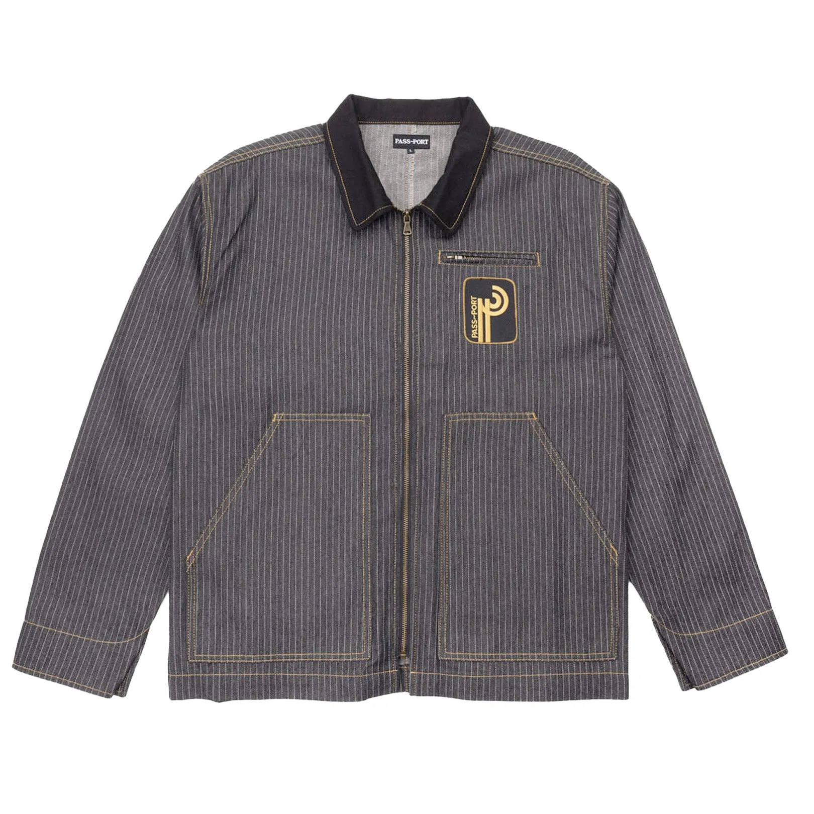 Passport Long Con Striped Denim Packers Jacket Black Sale