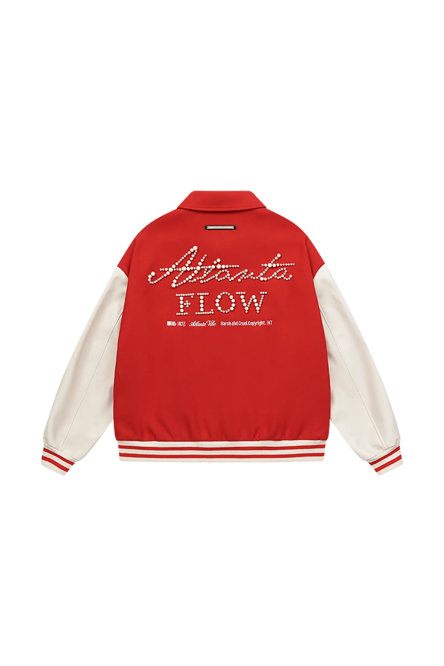 Pearl Embroidery Handwritten Text Lapel Baseball Jacket