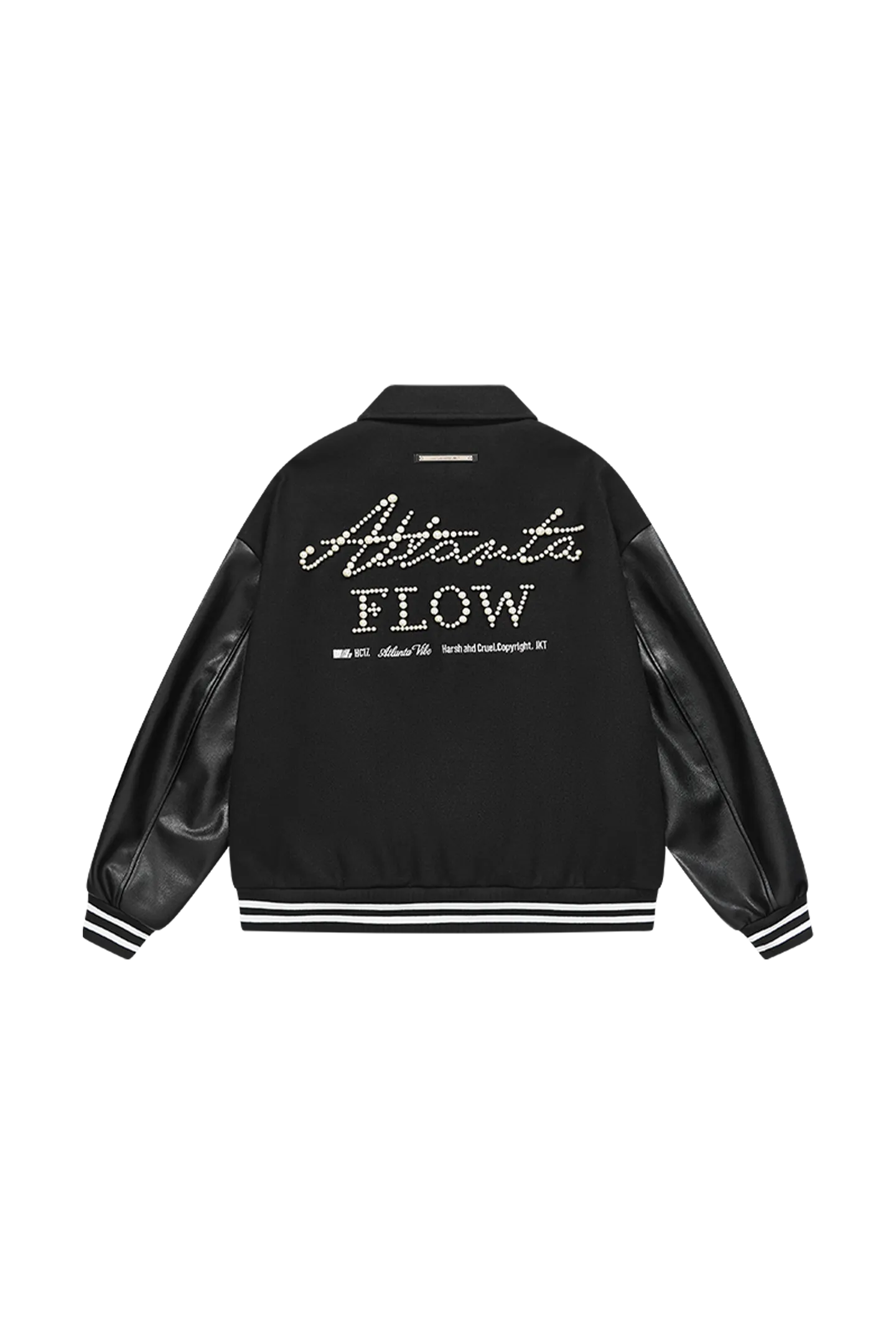 Pearl Embroidery Handwritten Text Lapel Baseball Jacket