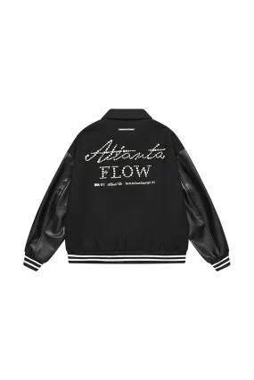 Pearl Embroidery Handwritten Text Lapel Baseball Jacket