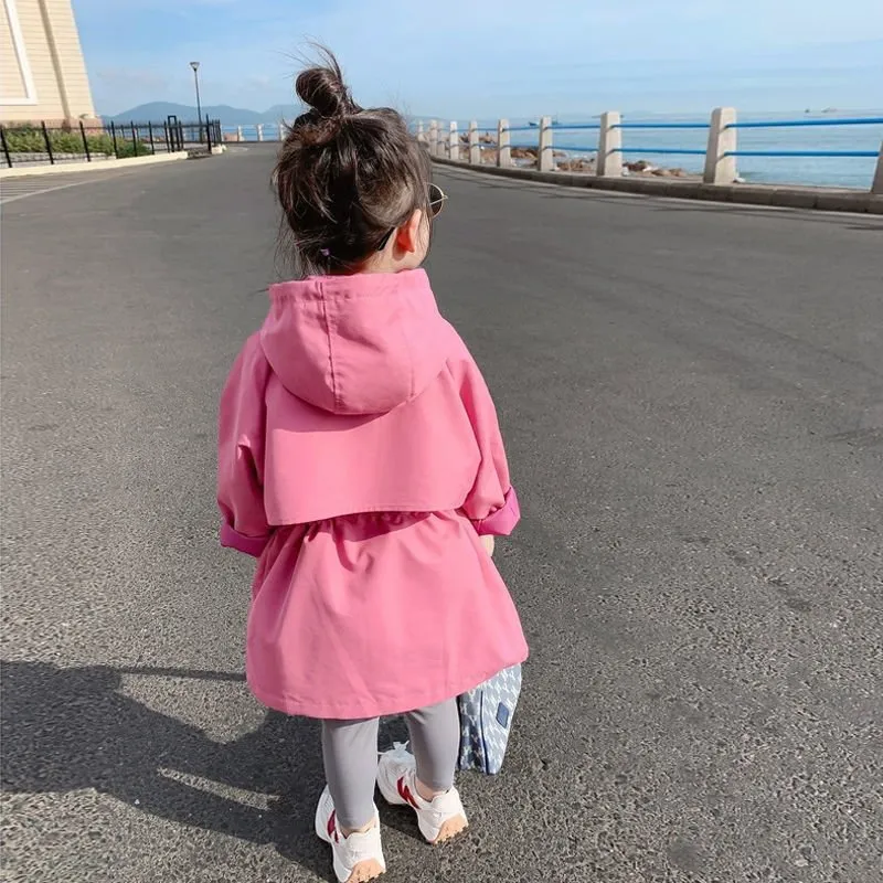 Pink Hooded Trench Coat for Girls