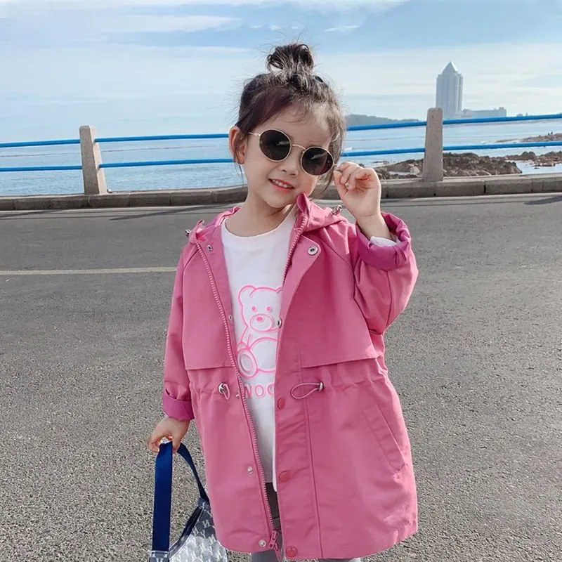 Pink Hooded Trench Coat for Girls