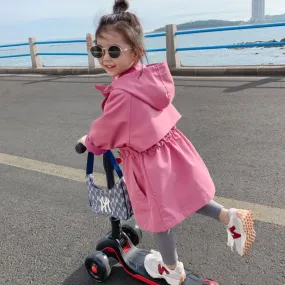 Pink Hooded Trench Coat for Girls