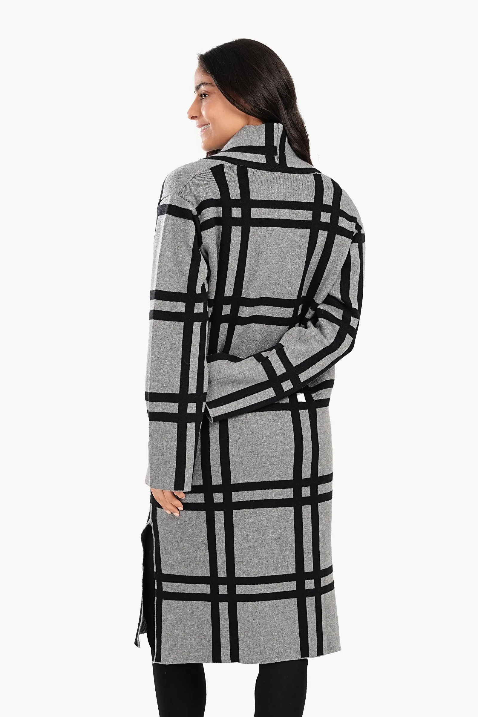 Plaid Pattern V-Neck Coat