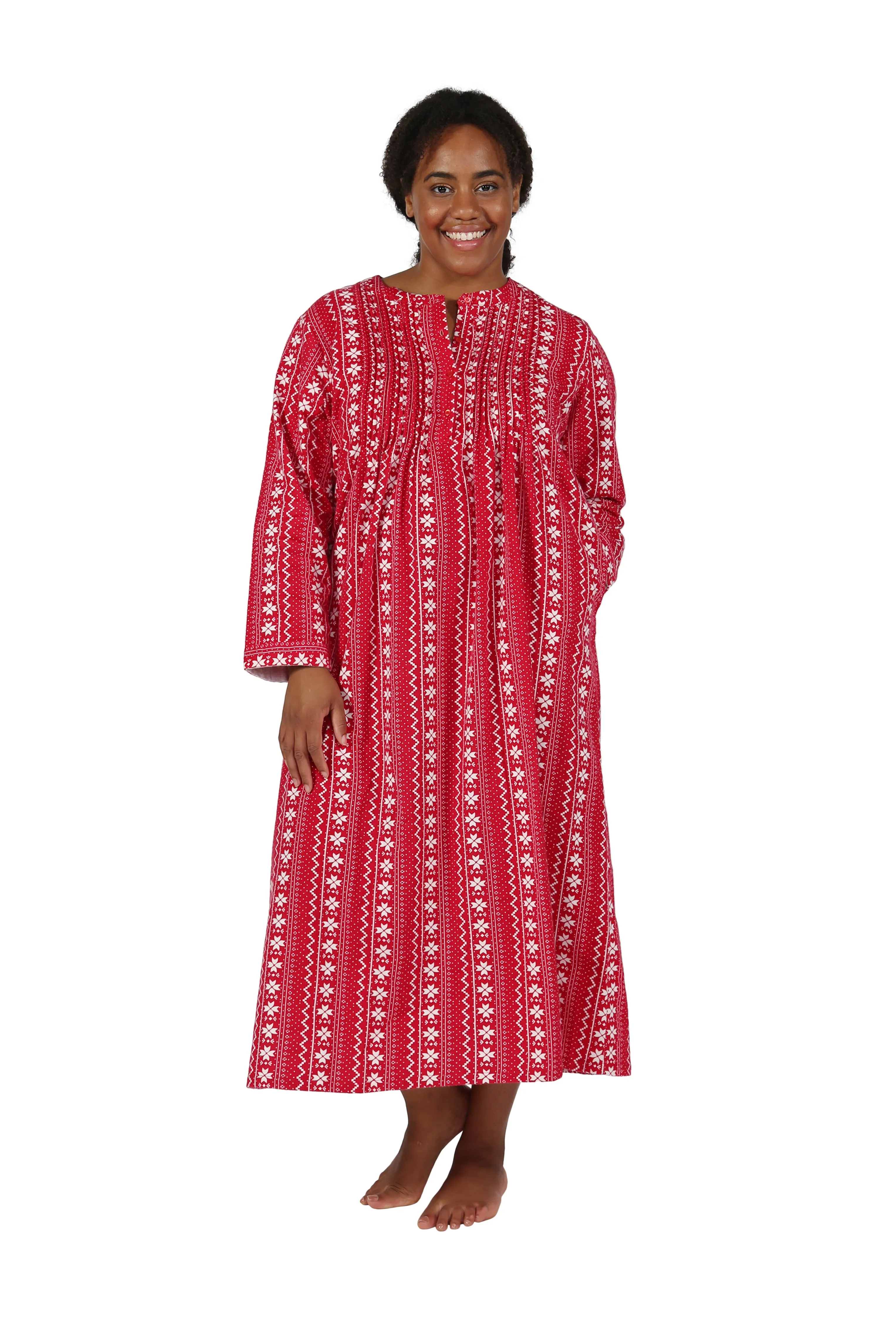 Plus Size Printed Flannel Nightgown With Release Pleats