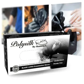 Polysilk by Shamrock Black Latex Gloves - Exam Grade, Powder Free (4 Mil), 100 Cases (Bulk)