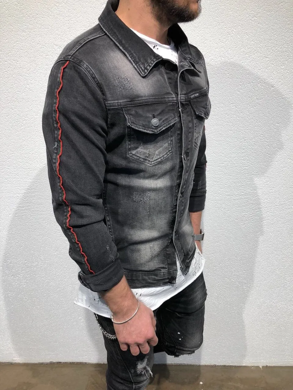 Printed Denim Jacket B80 Streetwear Denim Jacket