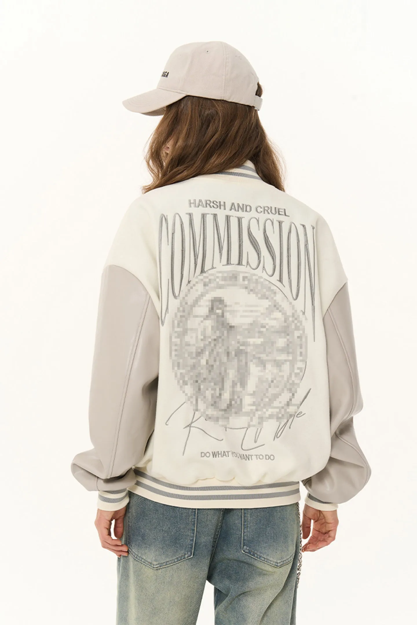 Printed embroidered baseball jacket