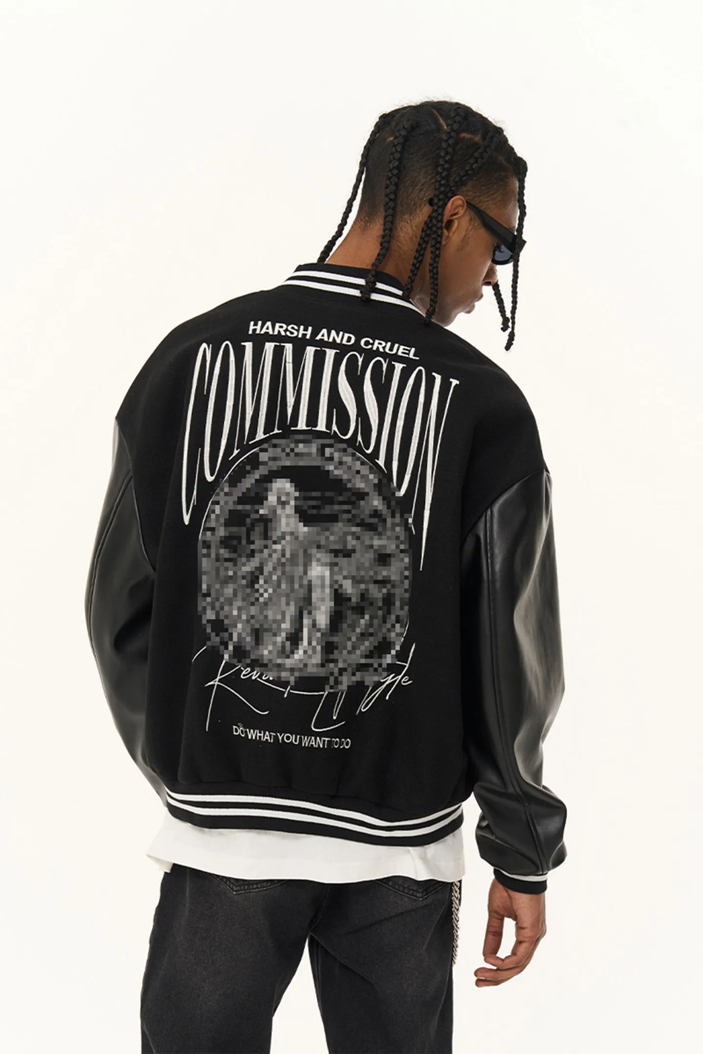 Printed embroidered baseball jacket