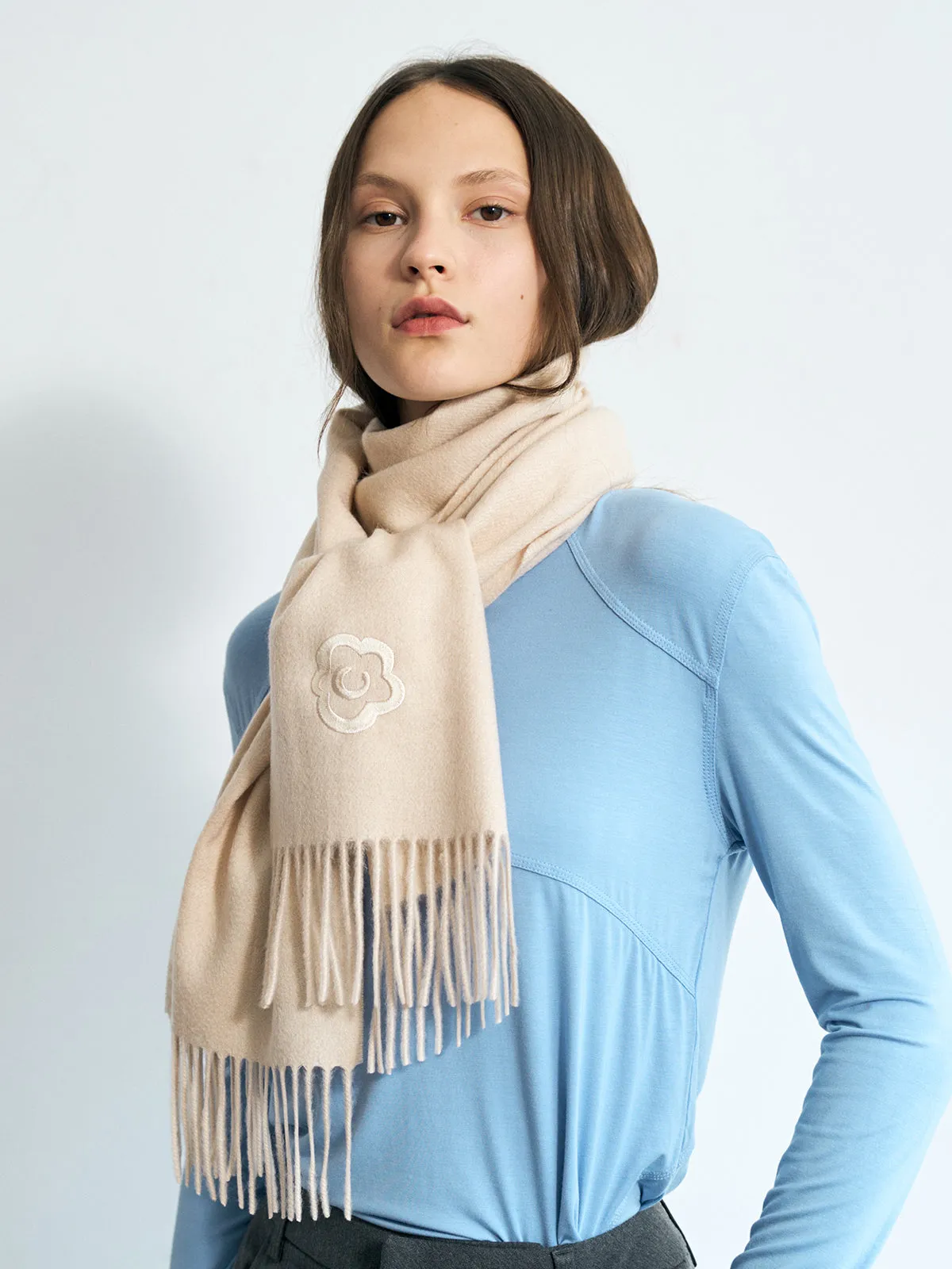 "Lost in Warmth" Classic Cashmere Scarf - Cream