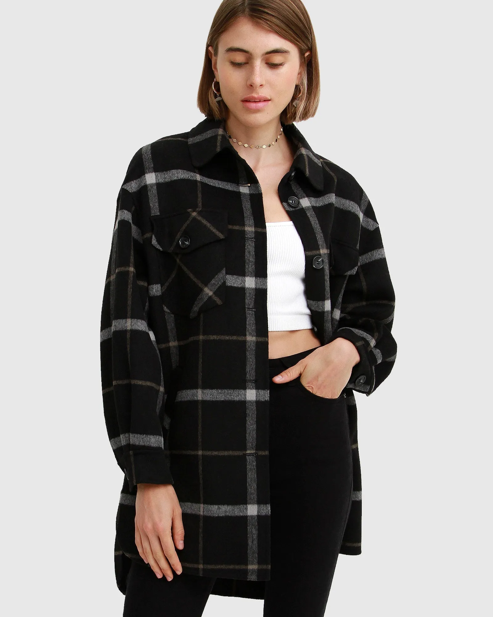 River's Edge Plaid Shacket - Black Plaid