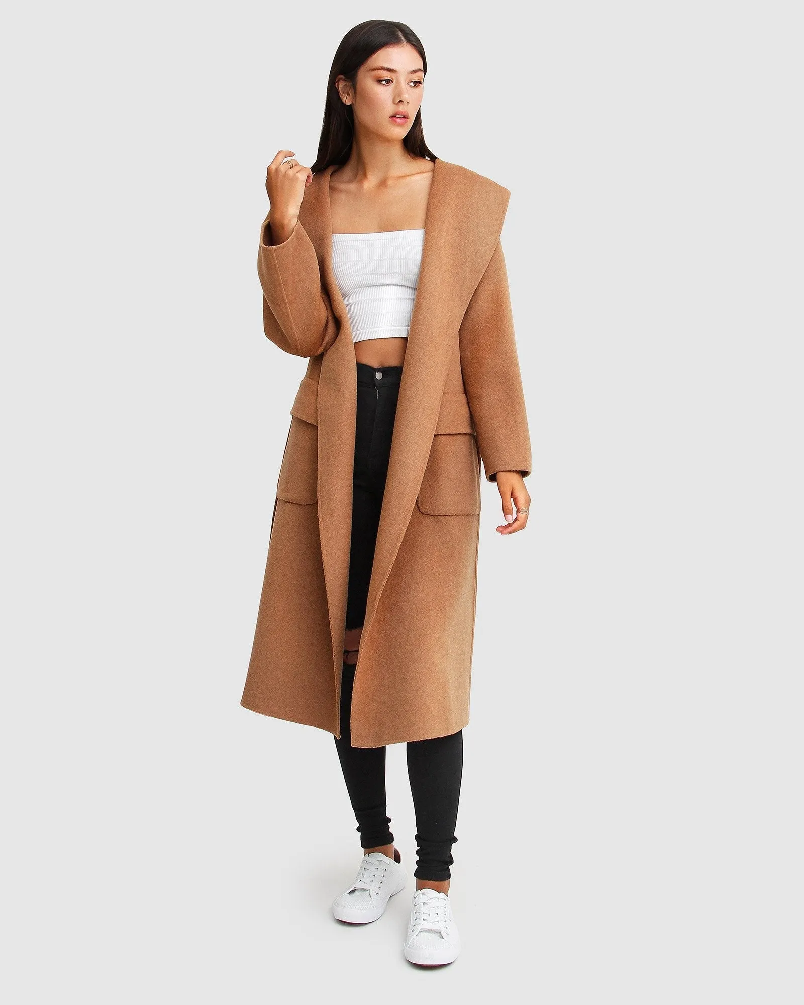 Runaway Wool Blend Robe Coat - Dark Camel