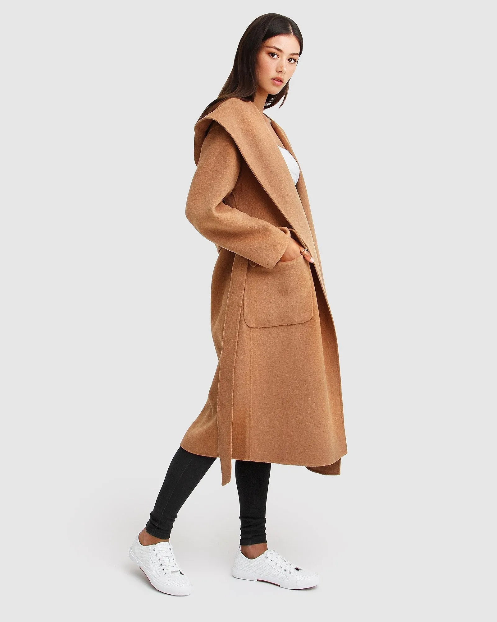 Runaway Wool Blend Robe Coat - Dark Camel