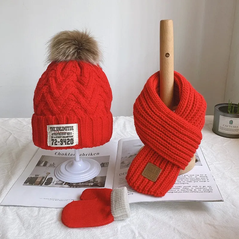 Scarf, Hat & Gloves Three-Piece Knitted Kids Set