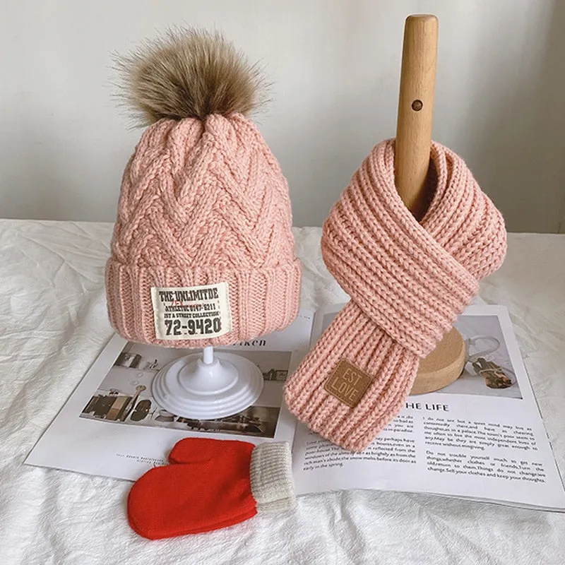 Scarf, Hat & Gloves Three-Piece Knitted Kids Set