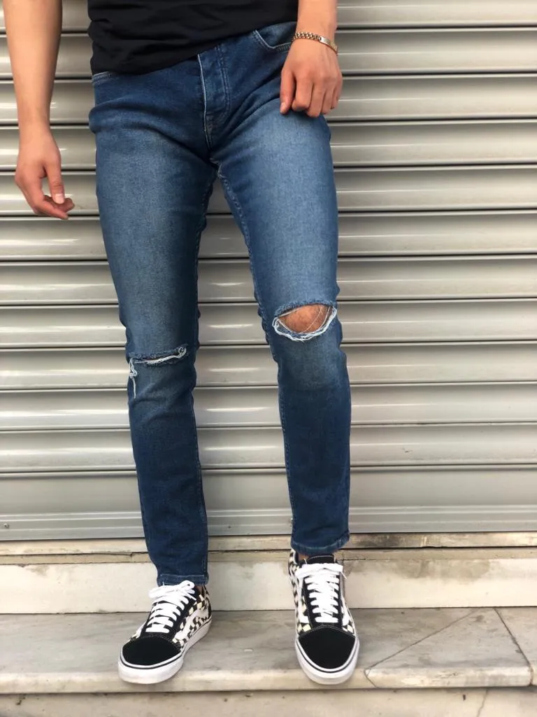 Sneakerjeans  Blue Skinny Ripped Jeans V05